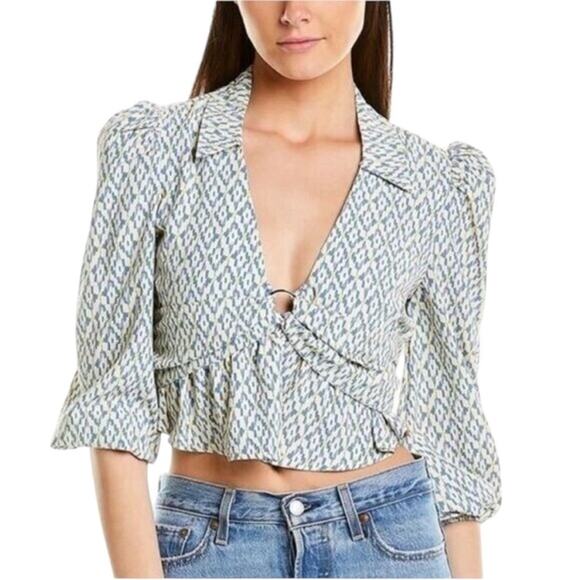 *New Alden Cropped Deep V Neckline Blouse – Sz L - Picture 1 of 7